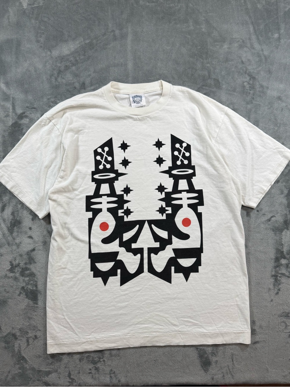 Billionaire Boys Club White Tee with Black Graphic and Red Dot Accents